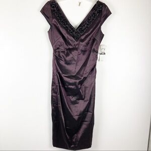Maggy London Purple V-Neck Embellished Dress Sz 6
